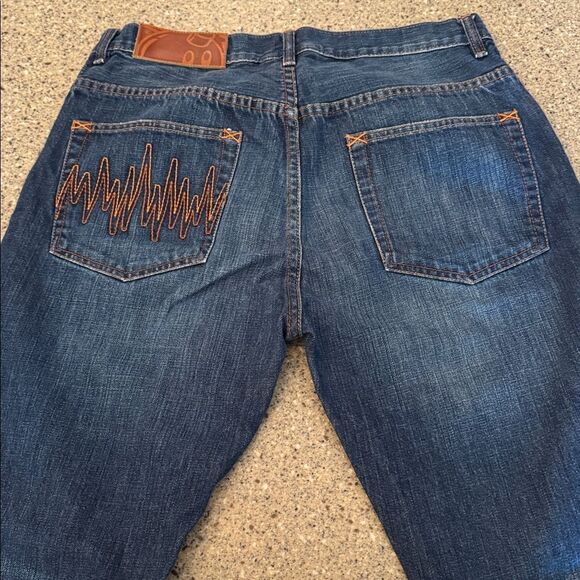 THE HUNDREDS Adam Bomb Jeans Straight Leg Blue Denim Embroidered Back Pocket Y2K - Picture 13 of 13